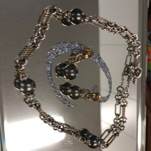 gray pearl, diamond detailed necklace and earrings